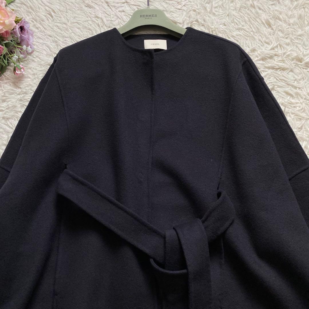 極美品■LE PHIL　ソフトウール　リバーポンチョ　ケープコート　ネイビー