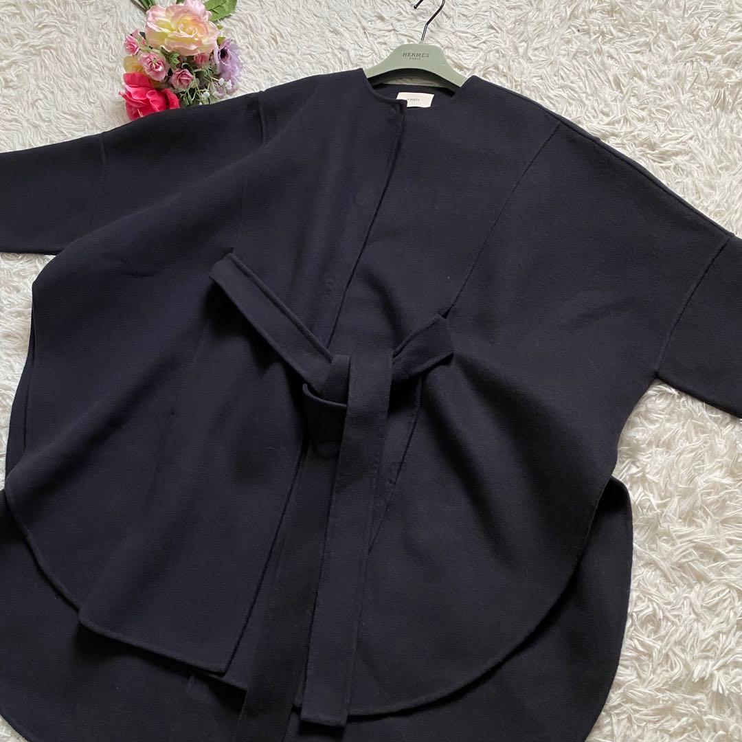 極美品■LE PHIL　ソフトウール　リバーポンチョ　ケープコート　ネイビー