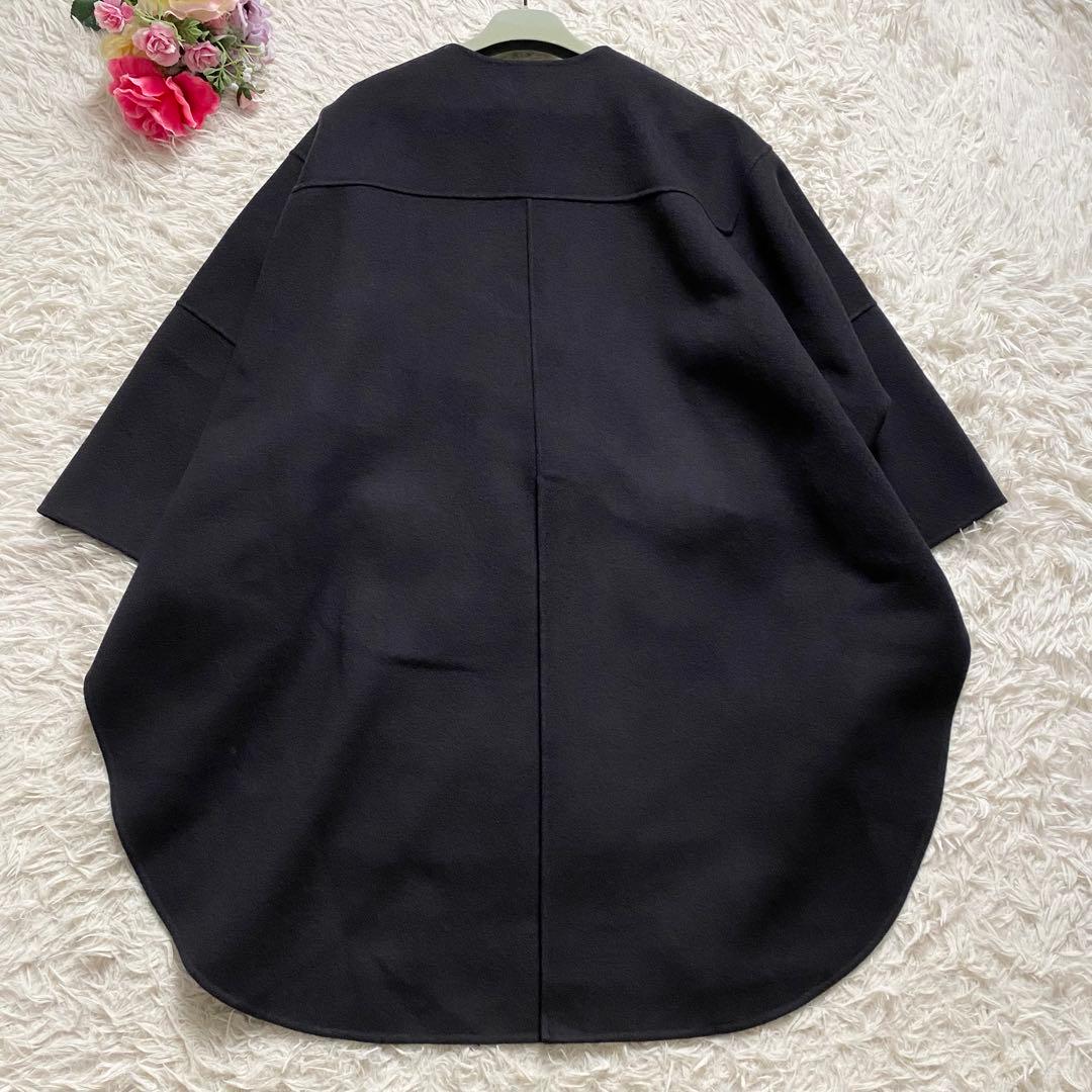 極美品■LE PHIL　ソフトウール　リバーポンチョ　ケープコート　ネイビー