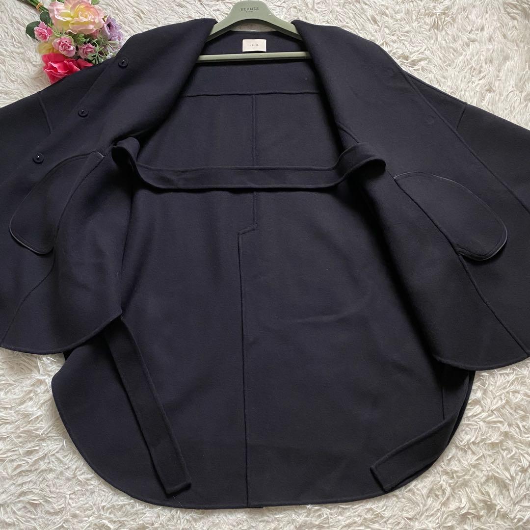 極美品■LE PHIL　ソフトウール　リバーポンチョ　ケープコート　ネイビー