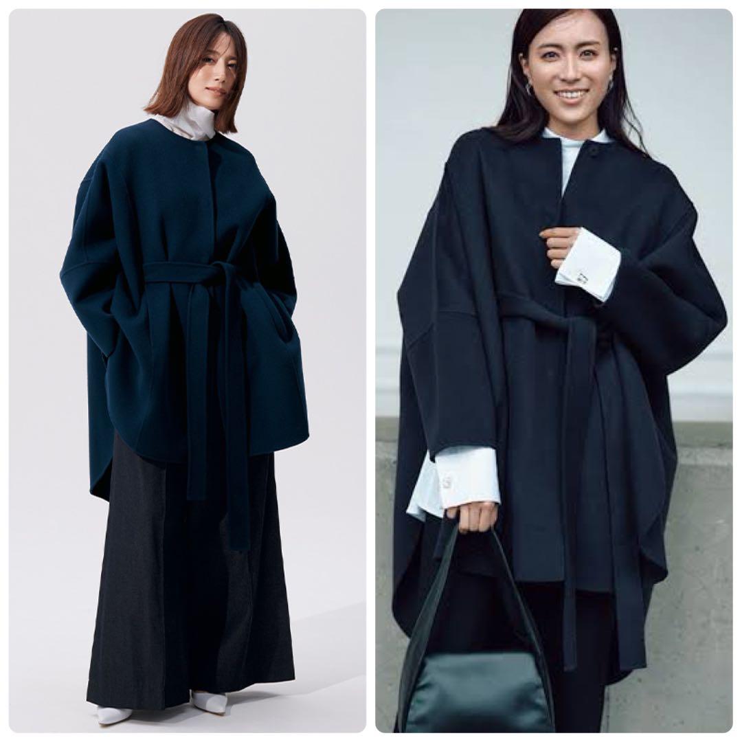 極美品■LE PHIL　ソフトウール　リバーポンチョ　ケープコート　ネイビー