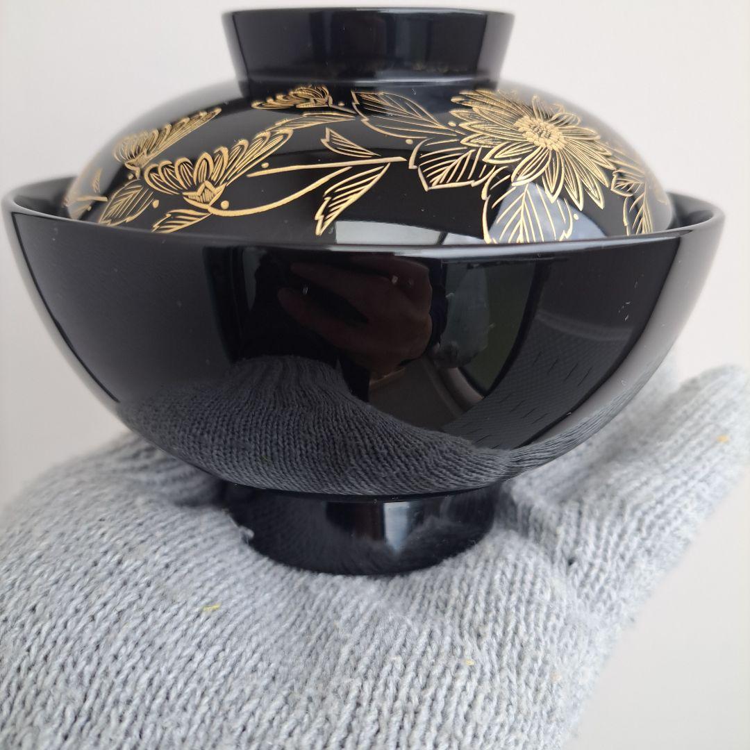 【輪島塗　御吸物椀×5客】布着本堅地　浅見漆器店　沈金\"五君子　未使用