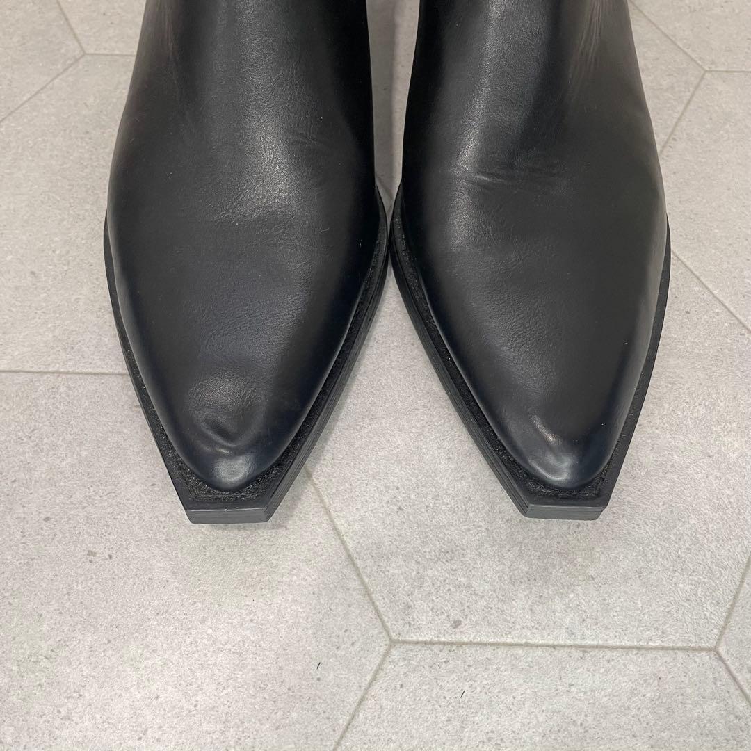 ★極美品★ZARAレザーブーツ　サイドジップ　ポインテッドトゥ　27.5