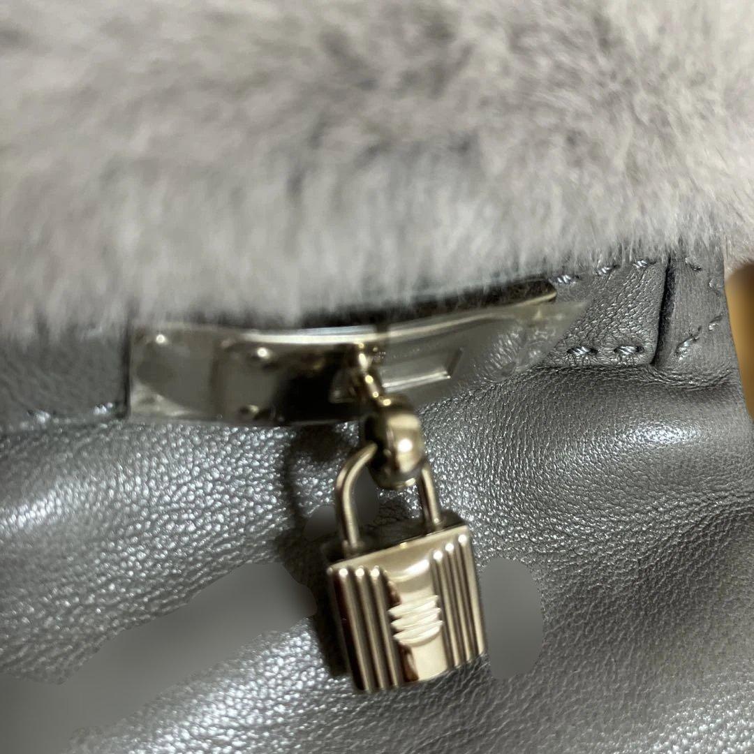 HERMES エルメス　ミンクファー付きグローブ　ケリー グレー　7