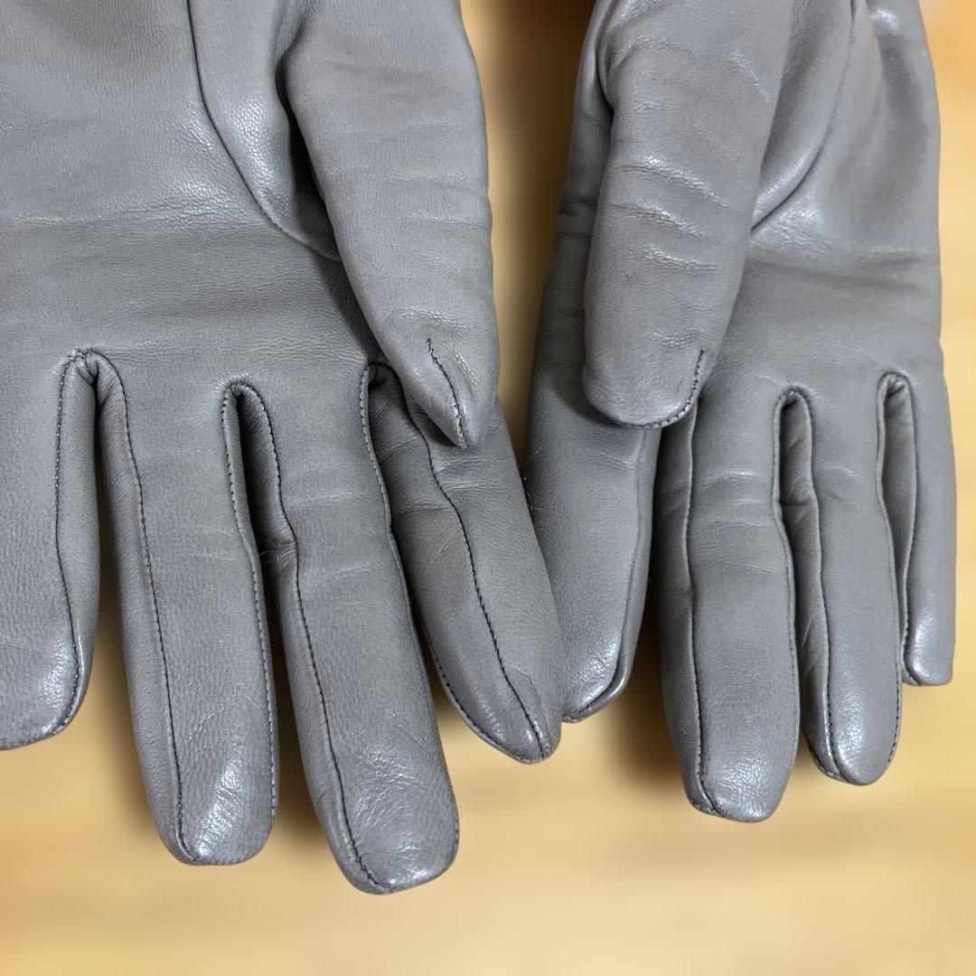 HERMES エルメス　ミンクファー付きグローブ　ケリー グレー　7