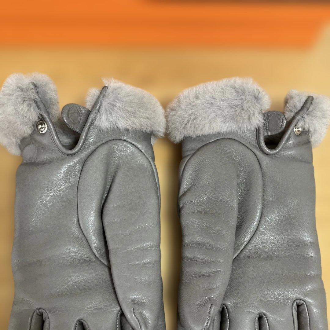 HERMES エルメス　ミンクファー付きグローブ　ケリー グレー　7