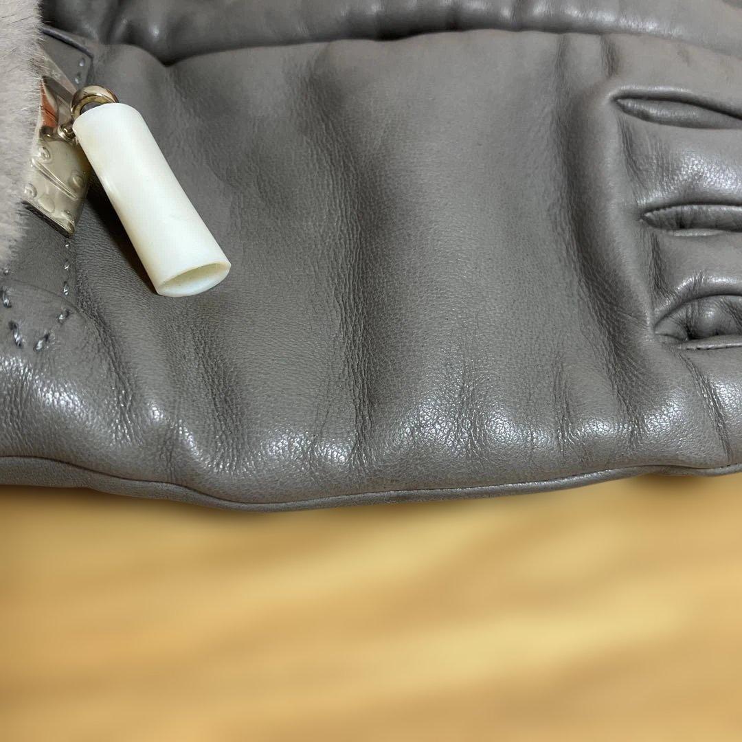 HERMES エルメス　ミンクファー付きグローブ　ケリー グレー　7
