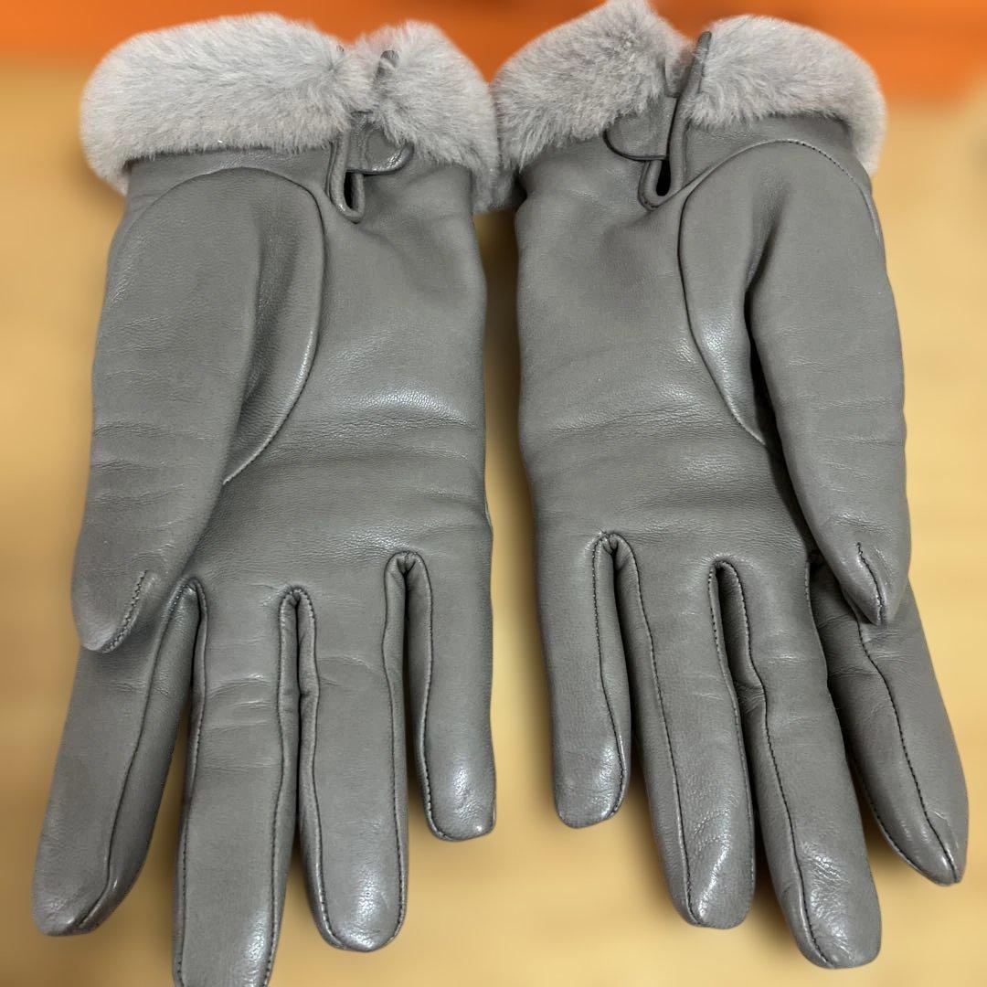 HERMES エルメス　ミンクファー付きグローブ　ケリー グレー　7