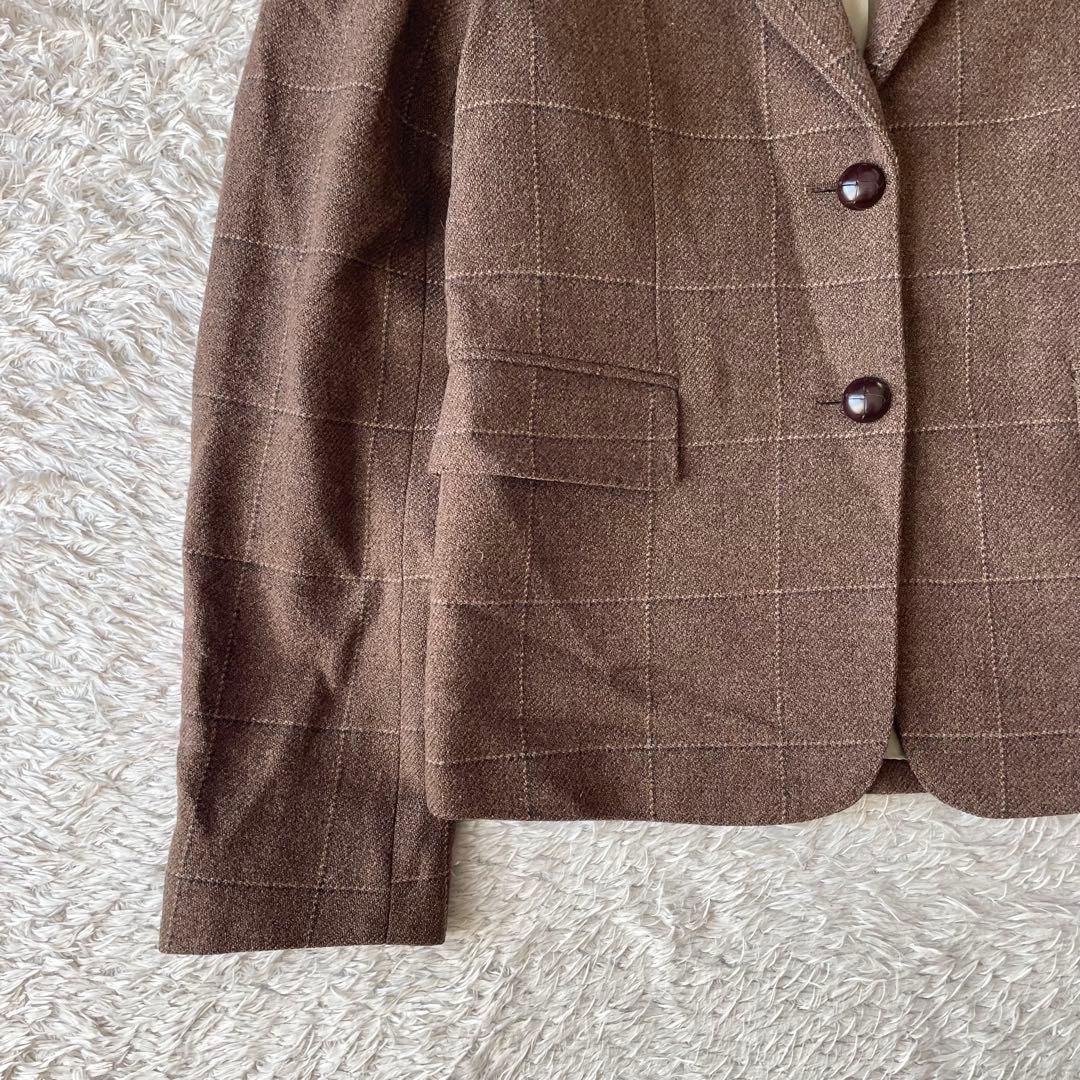 マーガレットハウエル 美品 ウールテーラードジャケット 3 茶色 チェック