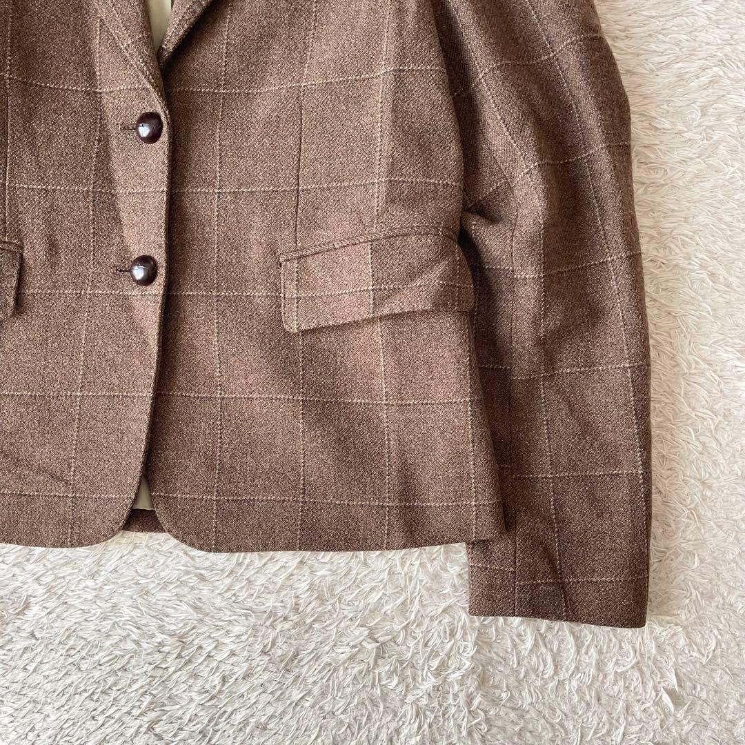 マーガレットハウエル 美品 ウールテーラードジャケット 3 茶色 チェック
