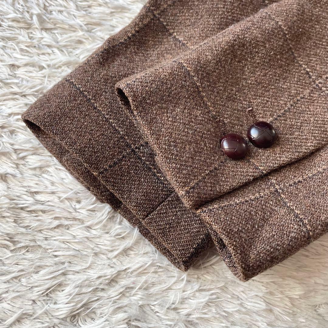 マーガレットハウエル 美品 ウールテーラードジャケット 3 茶色 チェック