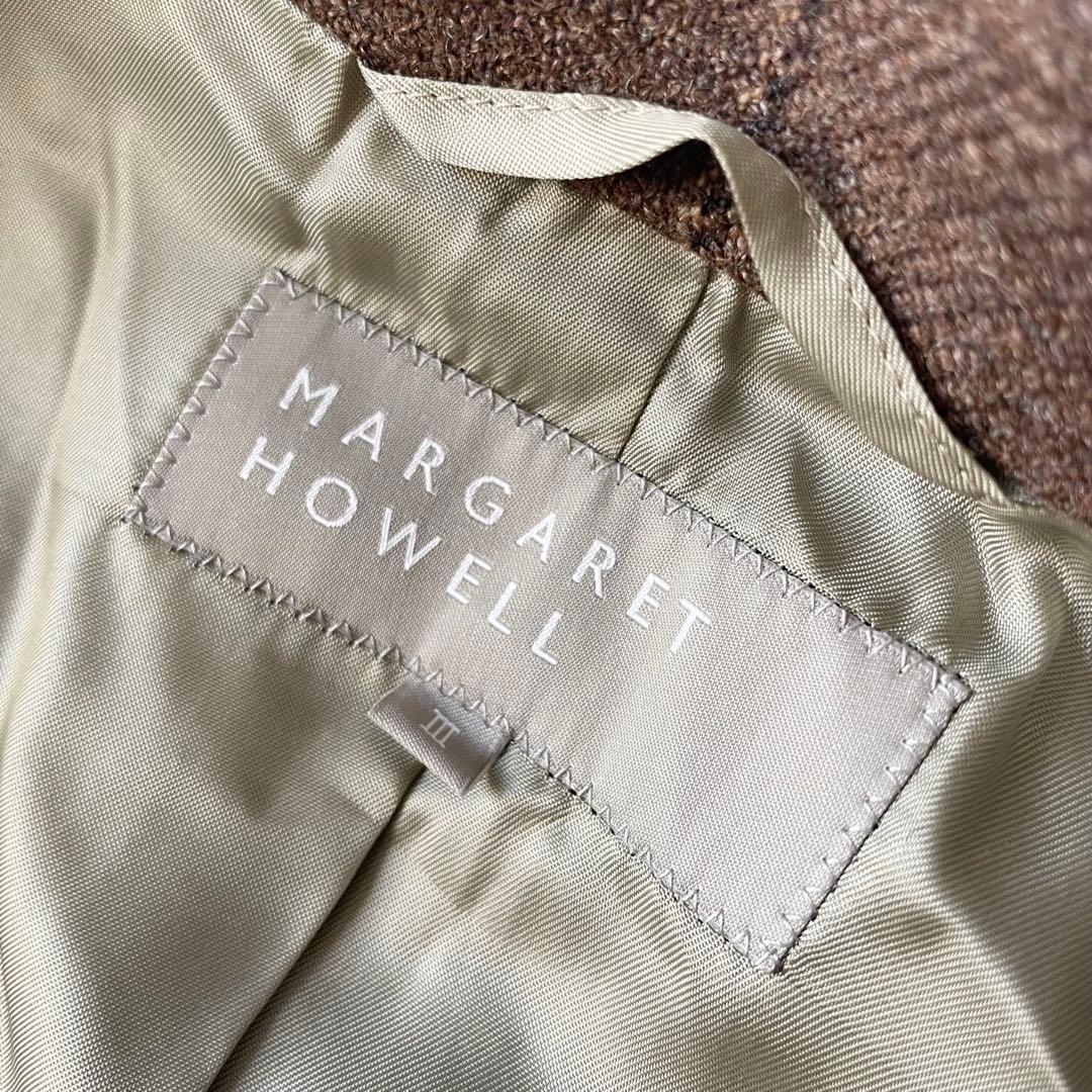 マーガレットハウエル 美品 ウールテーラードジャケット 3 茶色 チェック