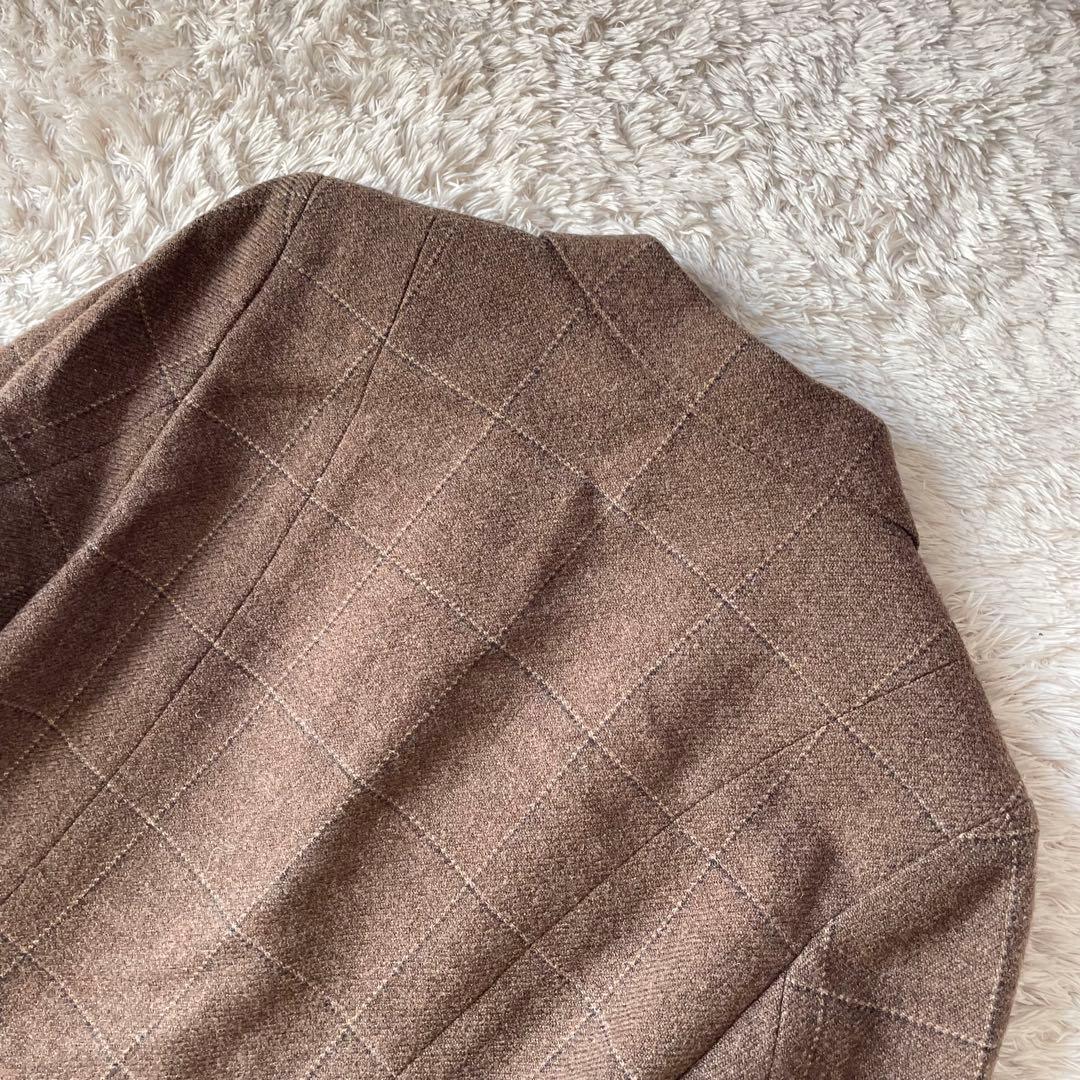 マーガレットハウエル 美品 ウールテーラードジャケット 3 茶色 チェック