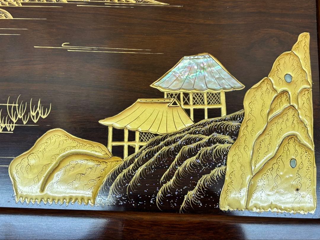 【勝峰作 / 花台】飾り台 螺鈿 金彩蒔絵 机 骨董品