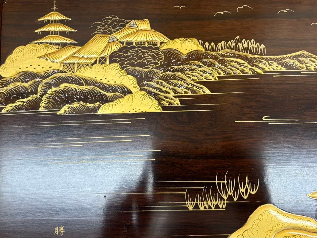 【勝峰作 / 花台】飾り台 螺鈿 金彩蒔絵 机 骨董品