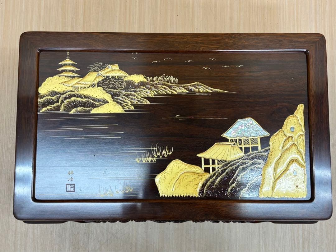 【勝峰作 / 花台】飾り台 螺鈿 金彩蒔絵 机 骨董品