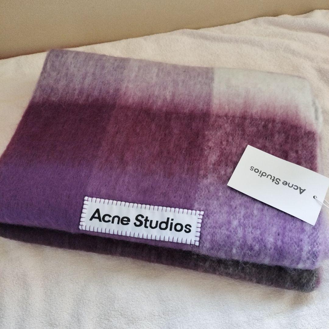 紫　ACNE STUDIOS　チェック柄　マフラー　スカーフ