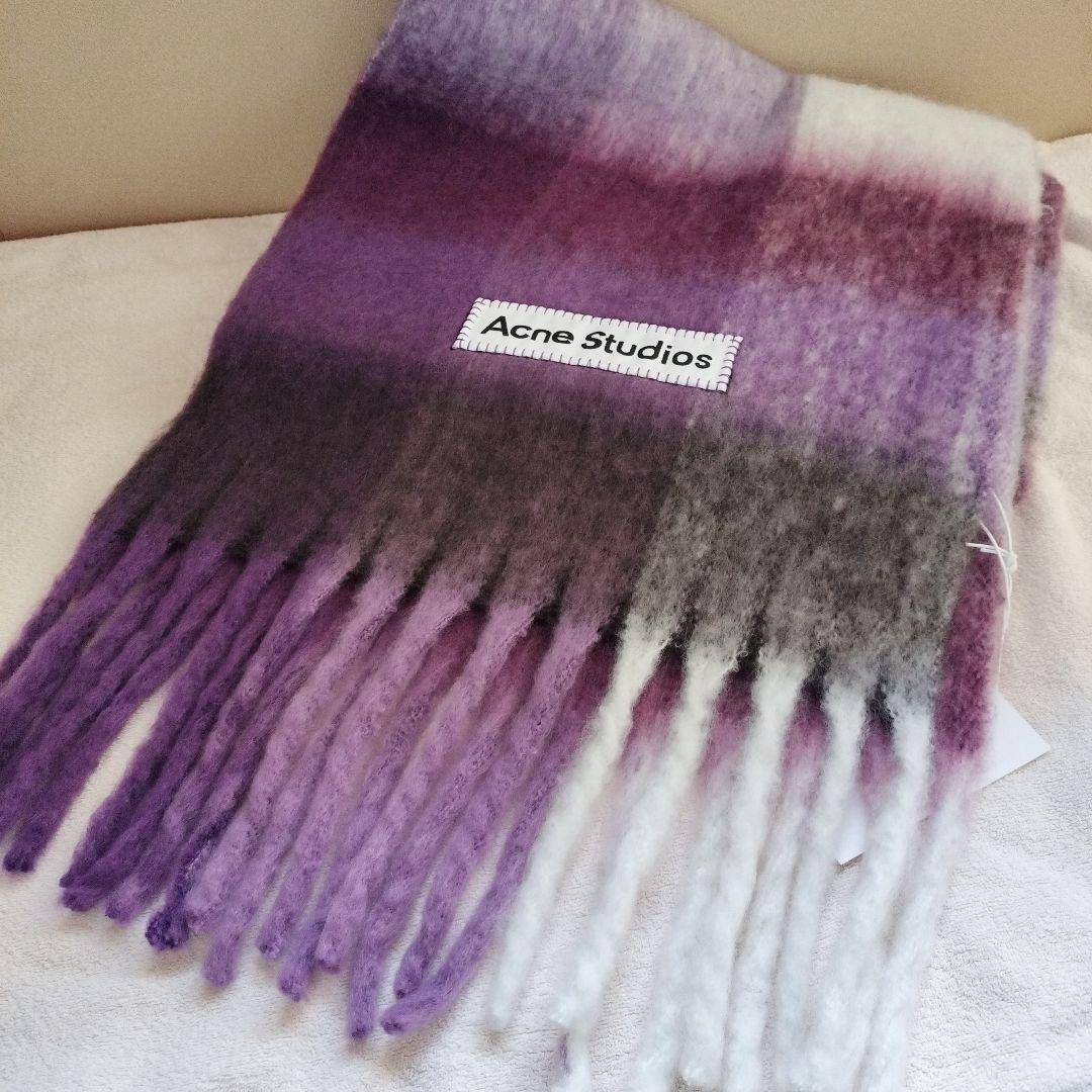 紫　ACNE STUDIOS　チェック柄　マフラー　スカーフ