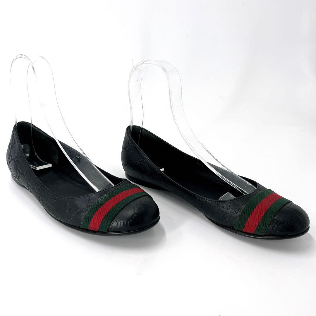 グッチ　フラットパンプス　シマ　シェリーライン　バレエシューズ　黒　38 1/2