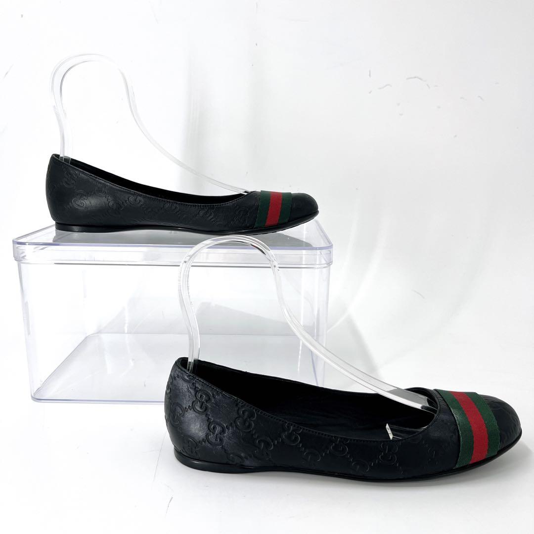 グッチ　フラットパンプス　シマ　シェリーライン　バレエシューズ　黒　38 1/2
