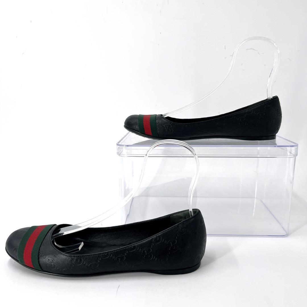 グッチ　フラットパンプス　シマ　シェリーライン　バレエシューズ　黒　38 1/2