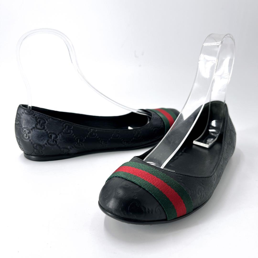 グッチ　フラットパンプス　シマ　シェリーライン　バレエシューズ　黒　38 1/2
