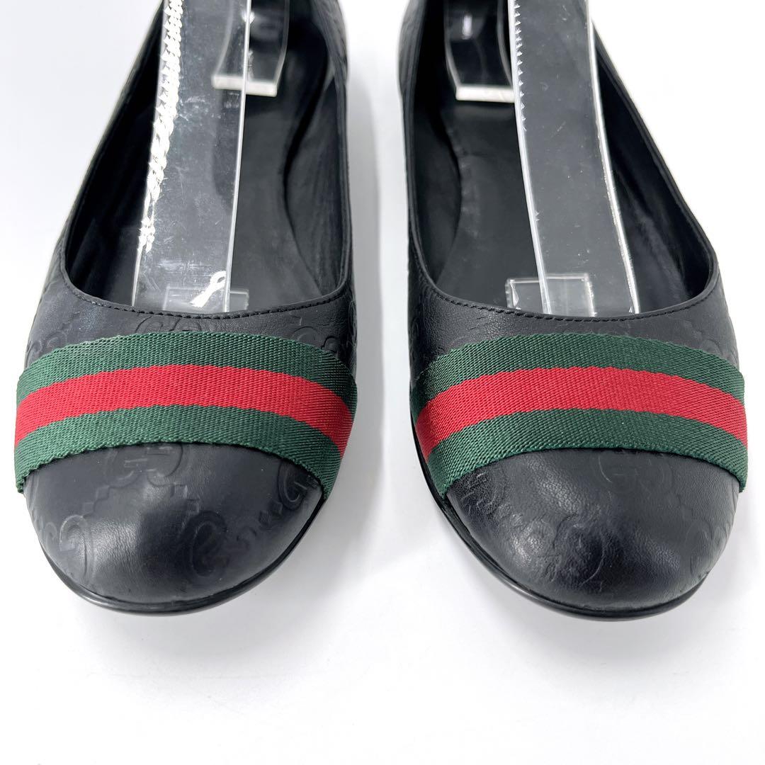 グッチ　フラットパンプス　シマ　シェリーライン　バレエシューズ　黒　38 1/2