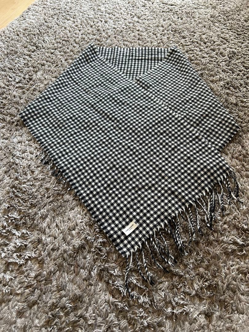 サンローラン パリ ロゴ　プレート　チェック柄 フリンジ マフラー ストール