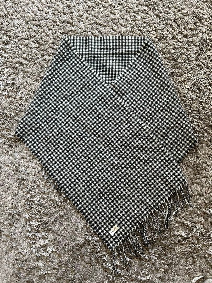 サンローラン パリ ロゴ　プレート　チェック柄 フリンジ マフラー ストール