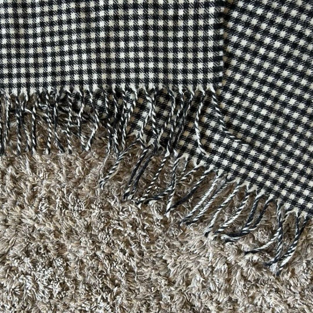 サンローラン パリ ロゴ　プレート　チェック柄 フリンジ マフラー ストール