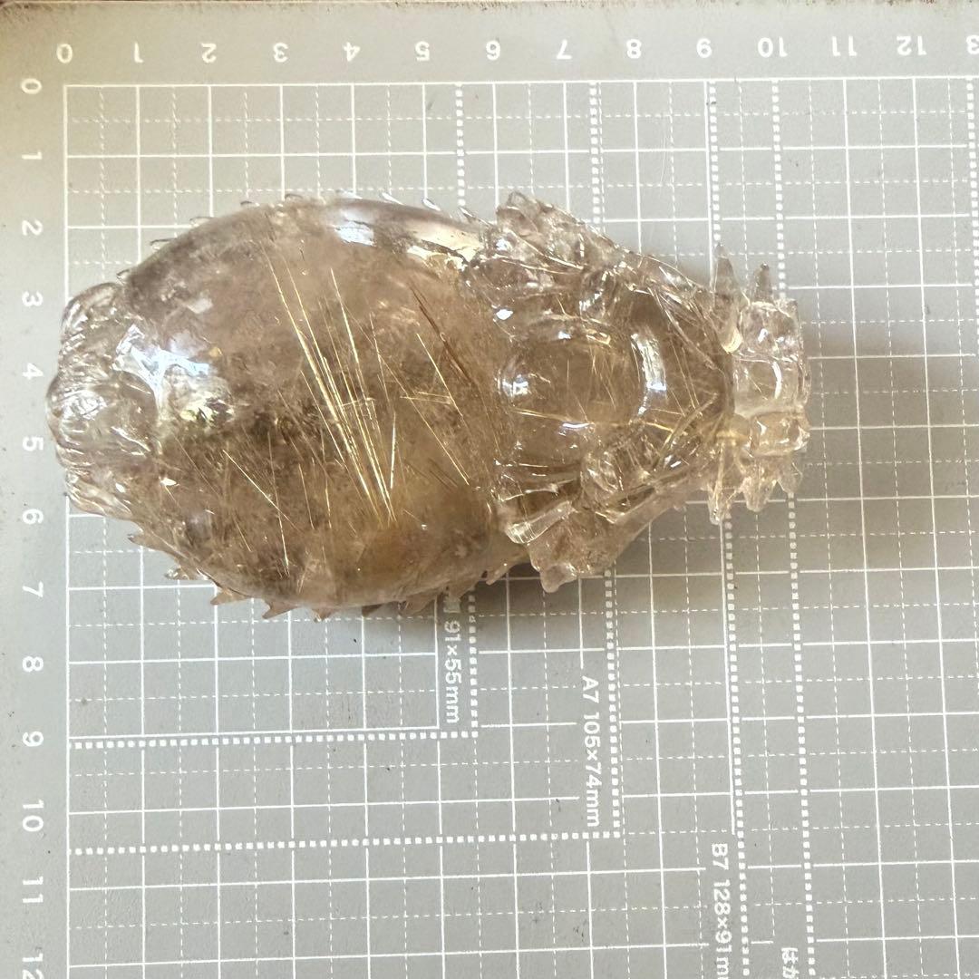 天然石 ルチルクォーツ龍亀。oＯo。金運　パワーストーン