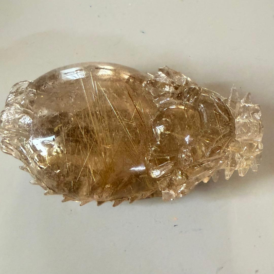 天然石 ルチルクォーツ龍亀。oＯo。金運　パワーストーン