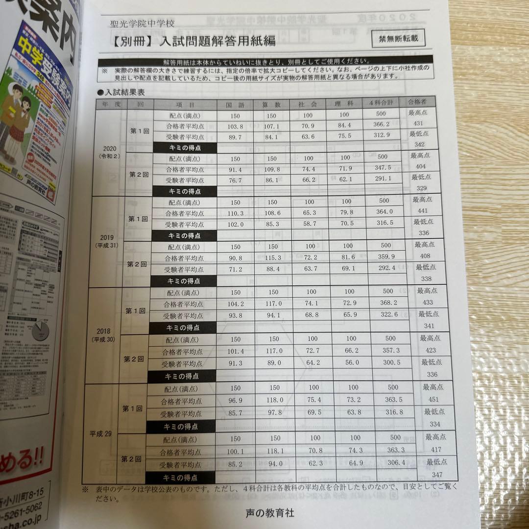 sheep　聖光学院中学校 過去問 2005〜2024 声の教育社