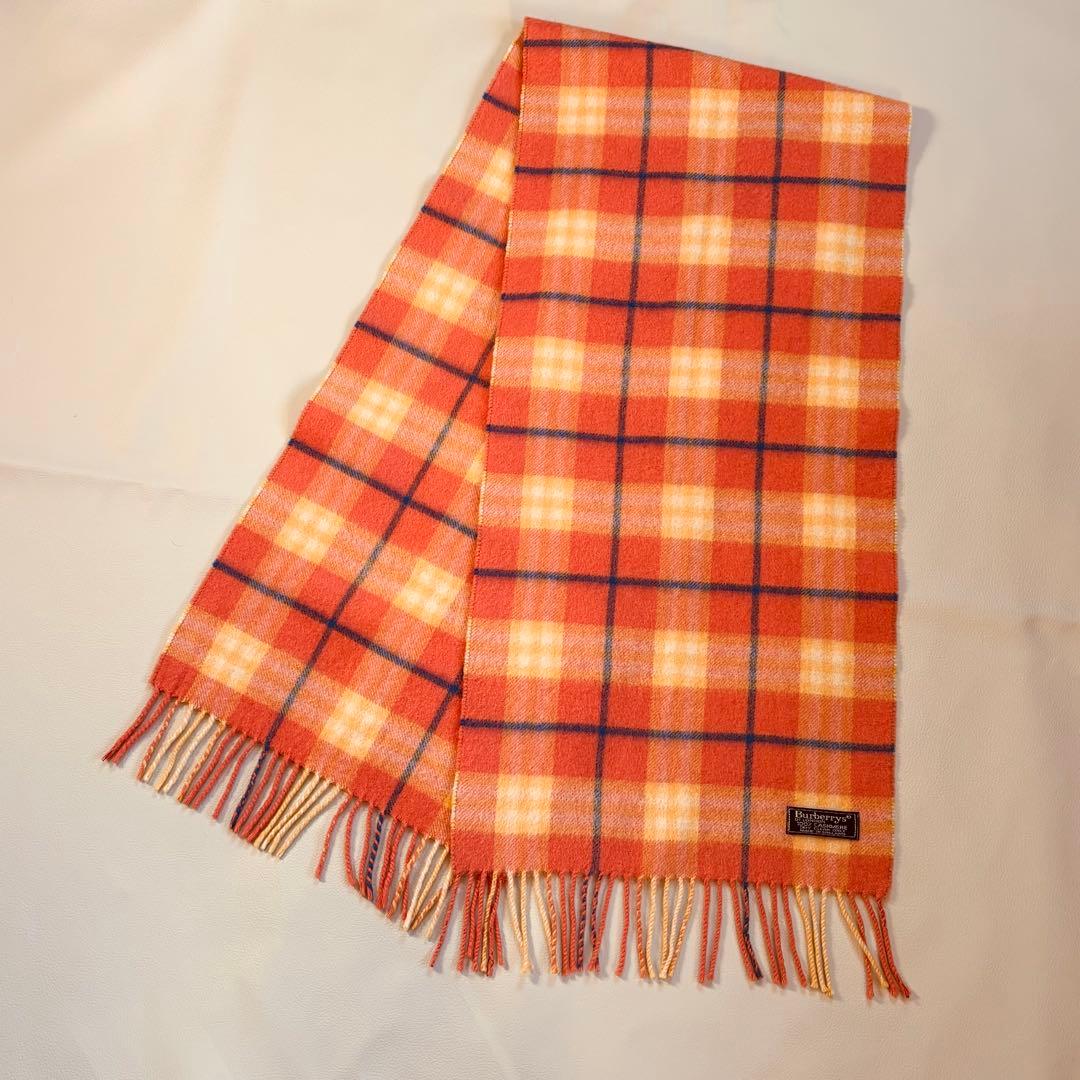 【美品】バーバリーロンドン カシミヤ100% マフラー ネイビー ノバチェック