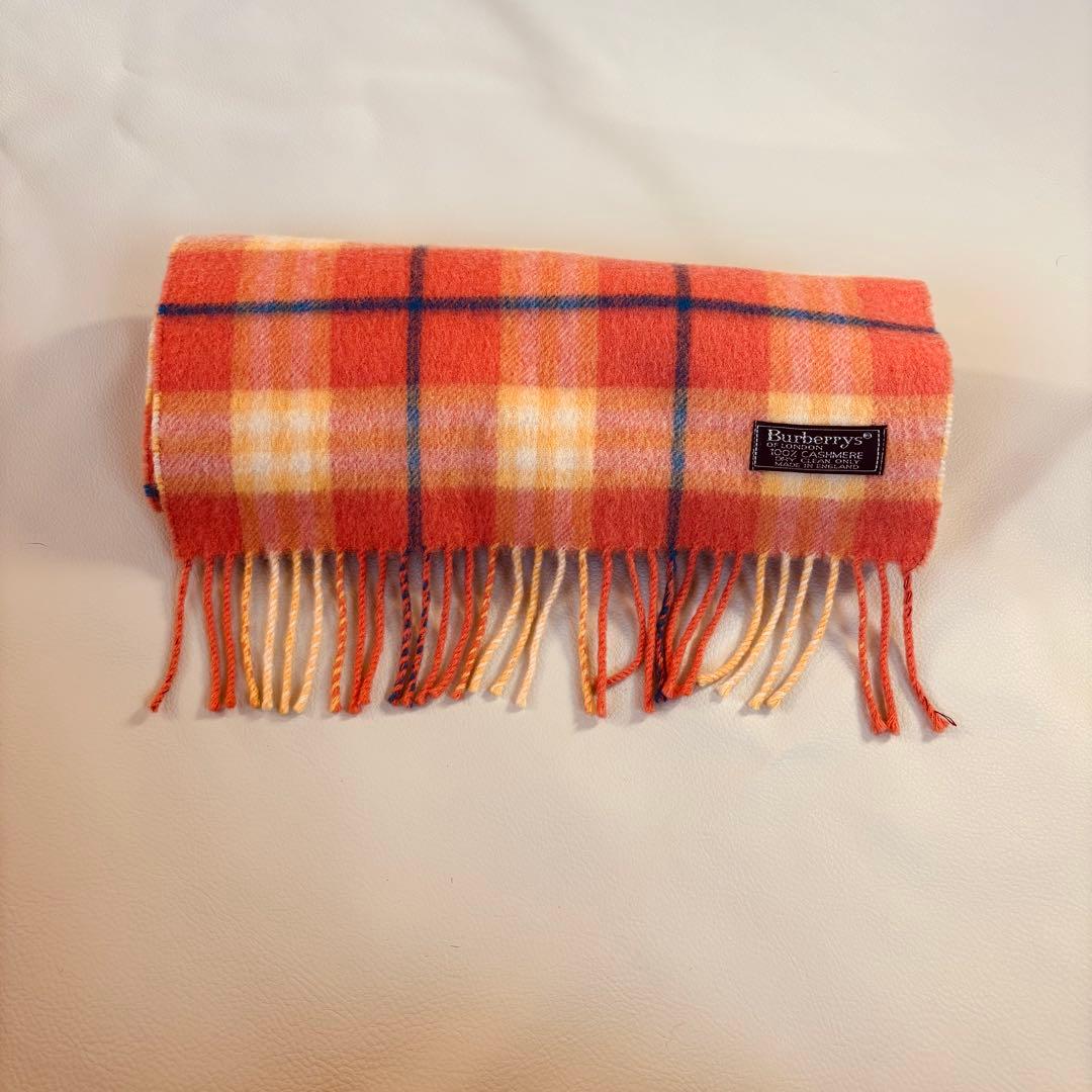 【美品】バーバリーロンドン カシミヤ100% マフラー ネイビー ノバチェック