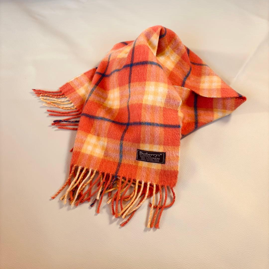 【美品】バーバリーロンドン カシミヤ100% マフラー ネイビー ノバチェック