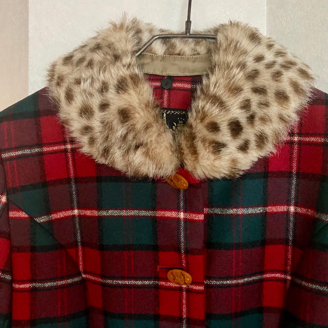 【美品】ジェーンマープル　タータンチェック　ケープ　ファー付きジャケット