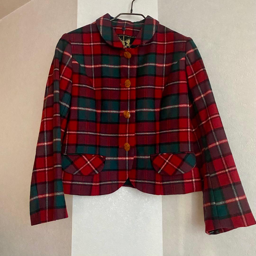 【美品】ジェーンマープル　タータンチェック　ケープ　ファー付きジャケット