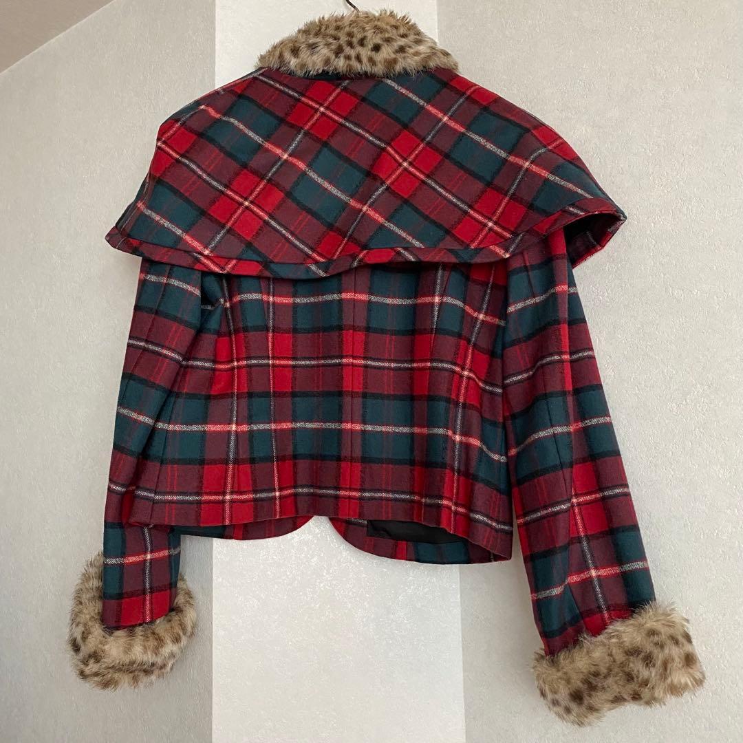 【美品】ジェーンマープル　タータンチェック　ケープ　ファー付きジャケット