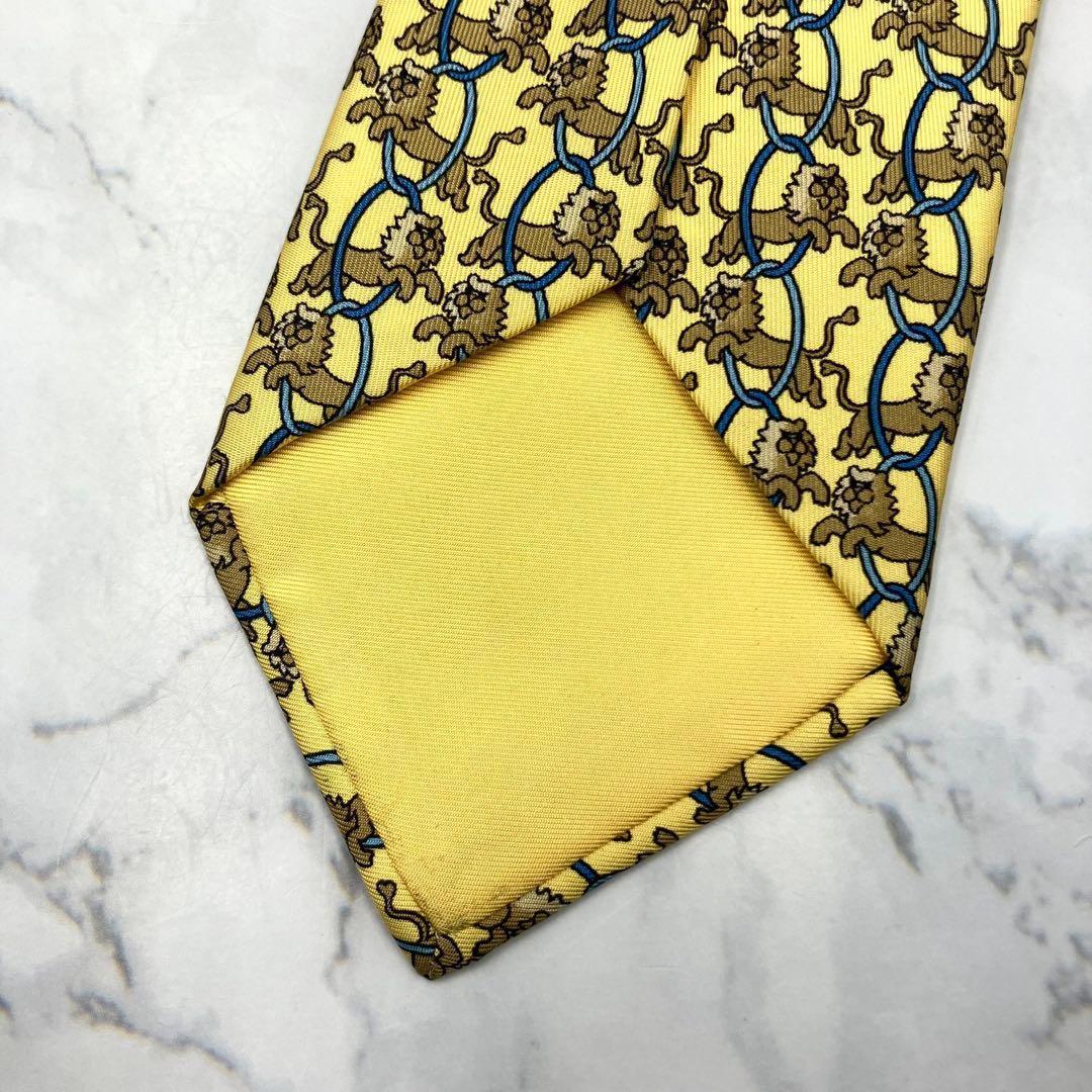 ◆良品◆ HERMES エルメス ネクタイ 黄色 アニマル柄 カジュアル