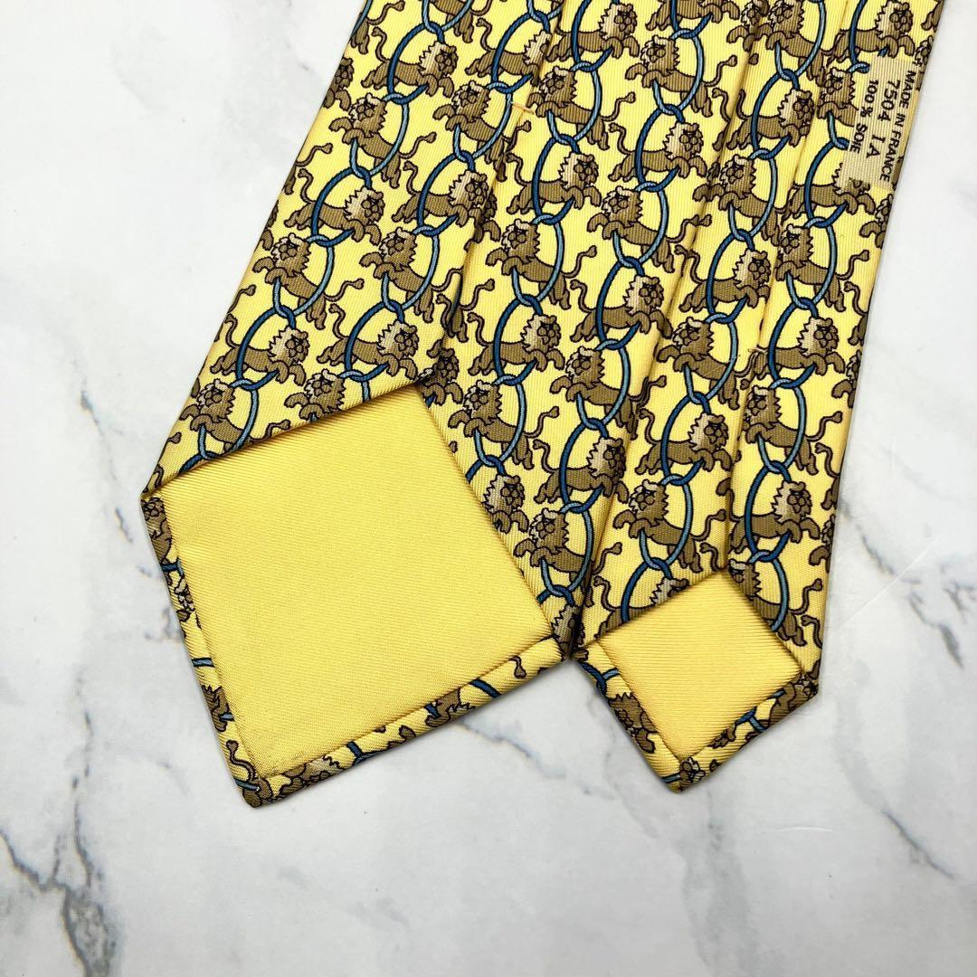 ◆良品◆ HERMES エルメス ネクタイ 黄色 アニマル柄 カジュアル