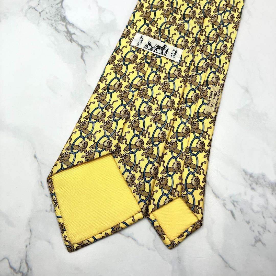 ◆良品◆ HERMES エルメス ネクタイ 黄色 アニマル柄 カジュアル