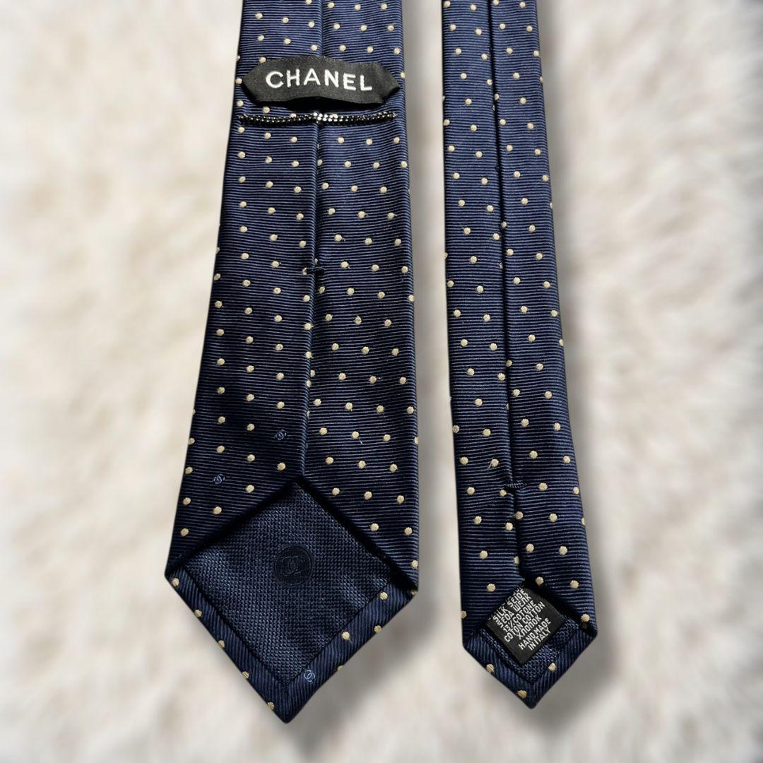 【美品✨】現行 シャネル ドット柄 ココマーク 黒チェーン 濃紺薄黄 ジャガード