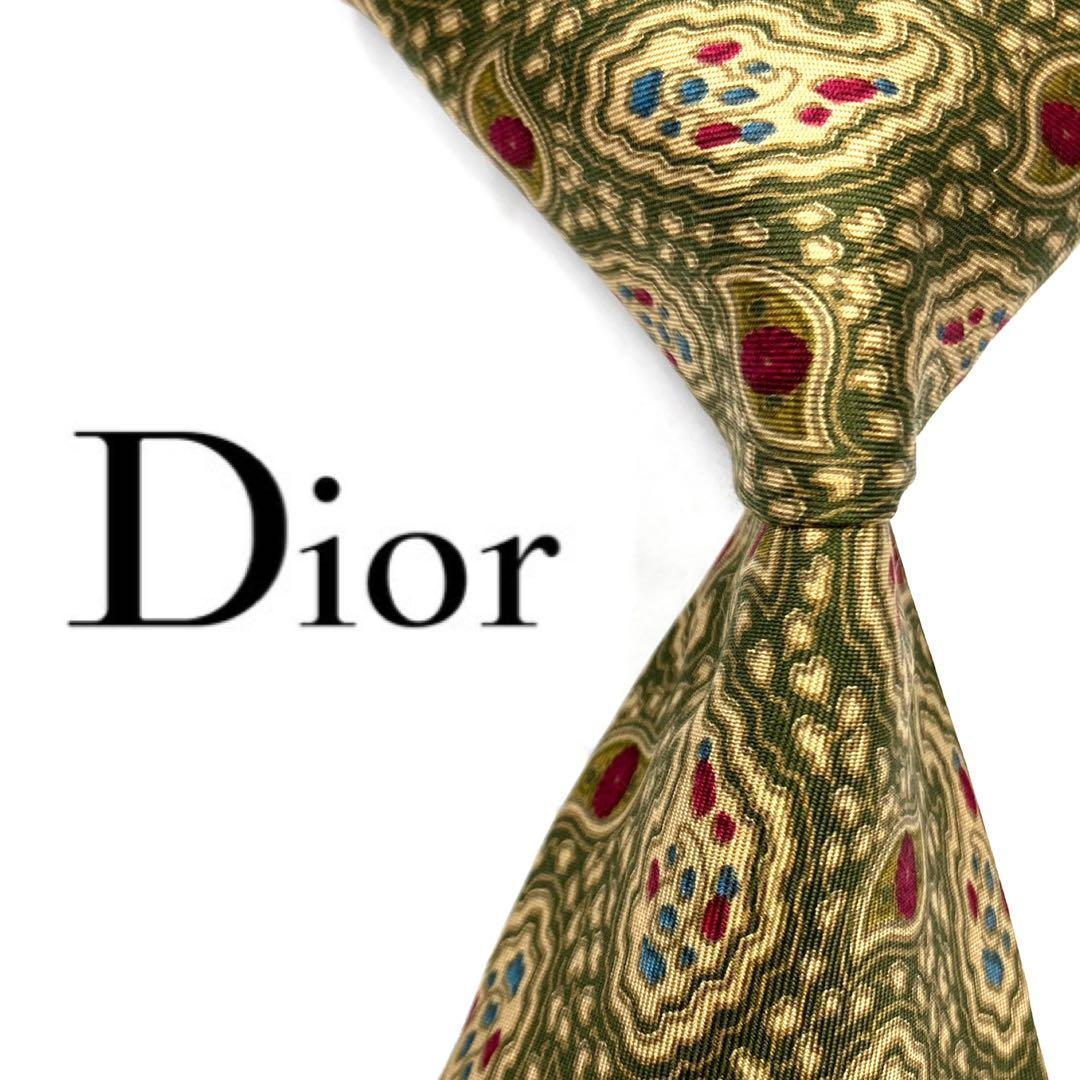 ◆美品◆Christian Dior ネクタイ 緑色 ペイズリー柄 カジュアル