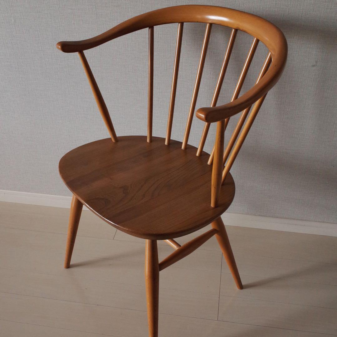 アーコールERCOLスモーカーズチェア/カウホーンチェア/英国アンティークチェア