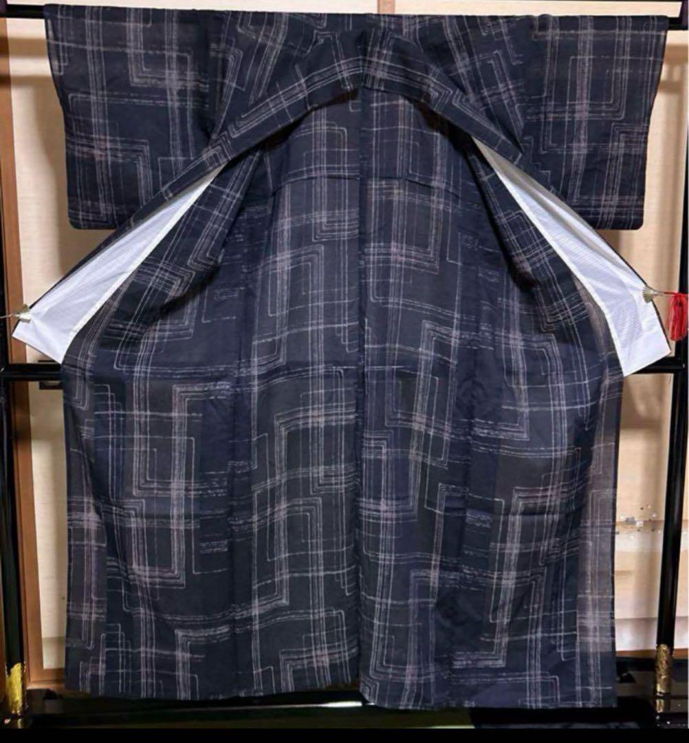 u*c様 未使用近い　美品　正絹　紗紬　小紋　フルセット　ひげ紬帯　154 65