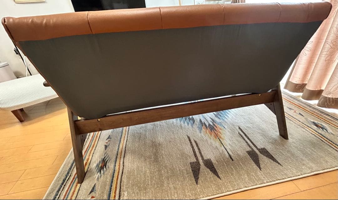 [ゆうき] ブラウン2人掛けソファ 合成皮革 木製フレーム