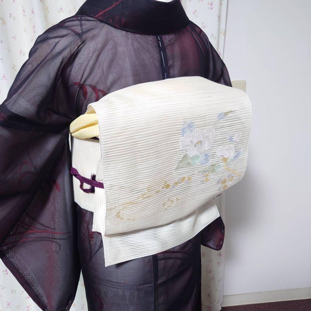 正絹　麻混合　羅　名古屋帯　夏帯　フ5-9の夏帯の6