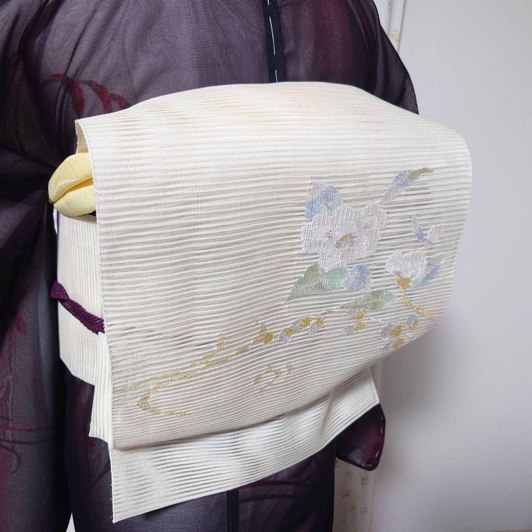 正絹　麻混合　羅　名古屋帯　夏帯　フ5-9の夏帯の6