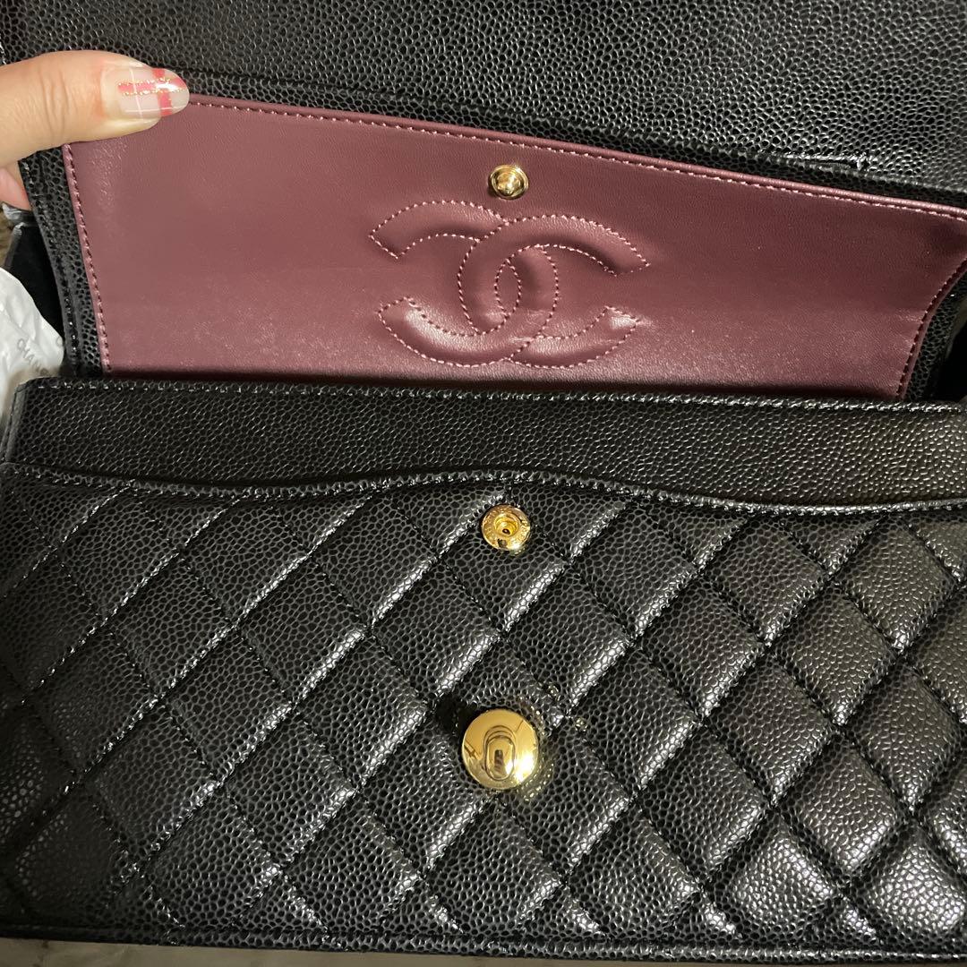 さくら様CHANEL ダブルチェーン　フラップバッグ　キャビアスキンゴールド